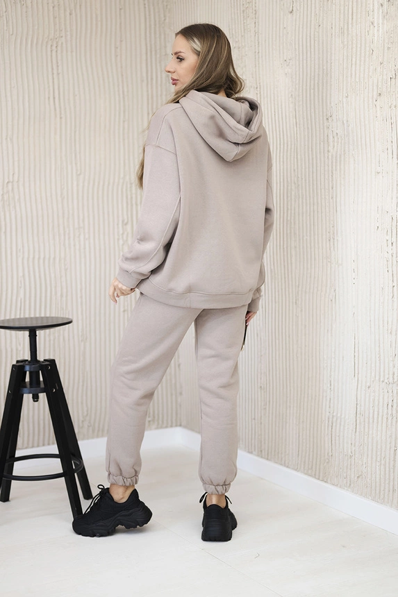 Cotton set with embroidered inscription Paradise dark beige