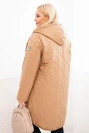Women's Plus Size winter quilted jacket with a hood camel