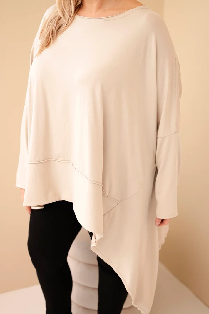 Damen Tunika Plus Size aus Baumwolle mit asymmetrischem Saum beige