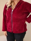Dámska oversize manšestrová mikina s kapucňou a zipsom Plus Size bordová