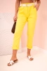 Women's viscose trousers with belt and rolled up leg dark yellow