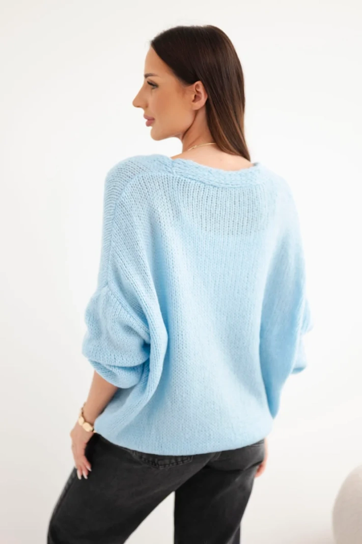Women's sweater with V-neck and buttons blue