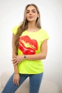Blouse with lips print yellow neon+red