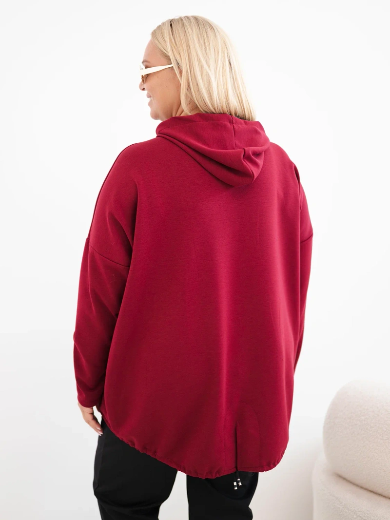 Damen Sweatshirt Plus Size aus Viskose mit Kapuze und Kängurutasche bordeaux