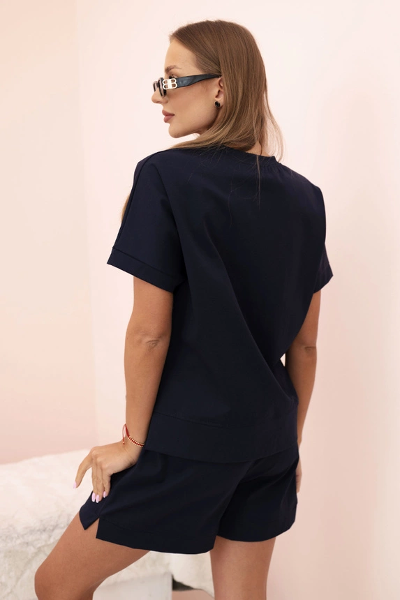 Women's punto set with short sleeves and shorts navy blue