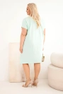 Moteriška Plus Size medvilninė suknelė su sage ir iškirpte mėtų spalvos