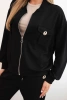 Damen-Set aus Viskose mit offener Jacke und Hose schwarz