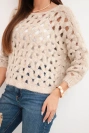 Women's openwork sweater with decorative weave and wool blend beige