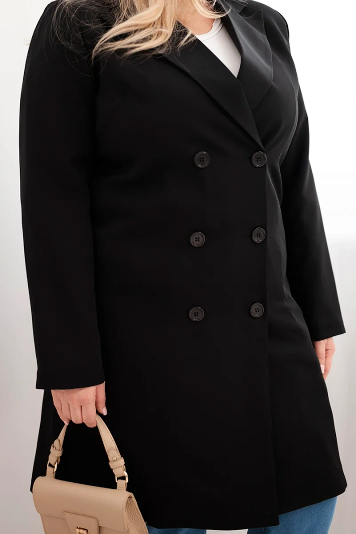 Dámský kabát Plus Size dvouřadový s límcem černý