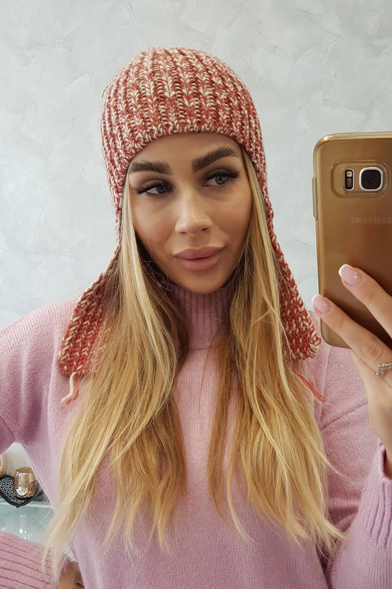 Dámska čiapka s dlhými ušami Jana K314 ruda + ecru