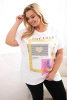 Women's cotton Plus Size blouse with gold print white + yellow