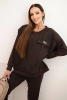 Women's tracksuit set made of viscose with a quilted sweatshirt and pants brown