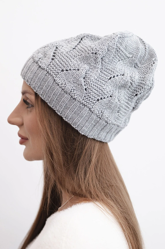 Women's winter wool hat with an openwork pattern K427 gray