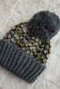 Cap with a pompom Ellen K325 dark grey+yellow