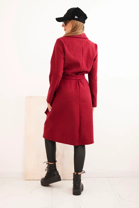 Women's suede coat tied at the waist burgundy