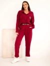 Women's viscose corduroy set with jacket and trousers with belt burgundy