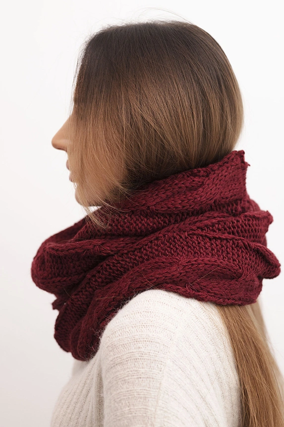 Damen Wollschal gestrickt weich und warm KN23 bordaux