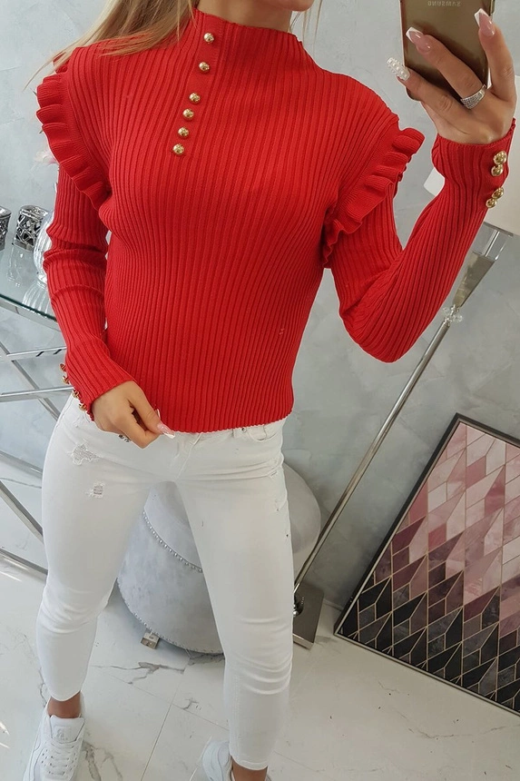 Taillierte Pulloverbluse mit Knöpfen rot