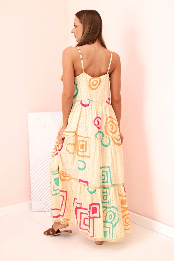 Damenkleid aus Baumwolle mit buntem Muster beige