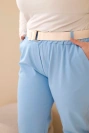 Plus Size women's cotton pants with a belt blue