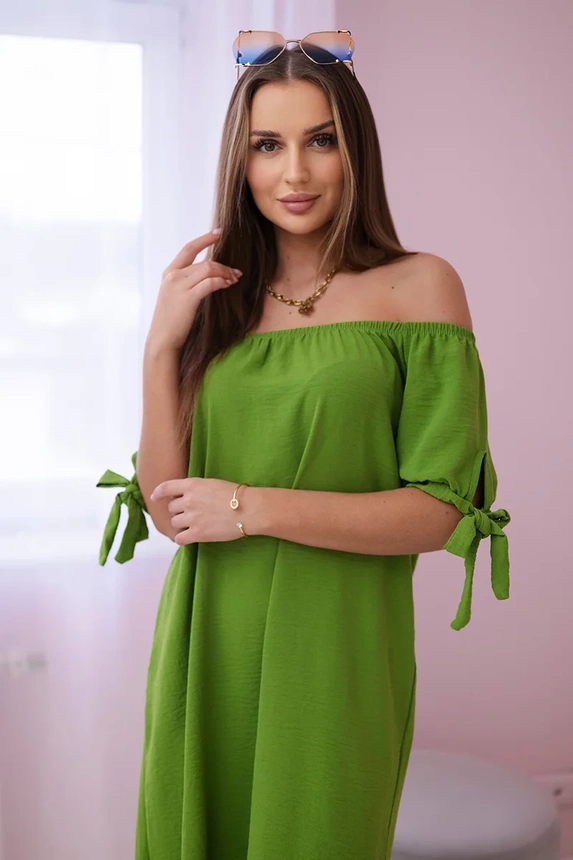 Dress tied on the sleeves mint olive