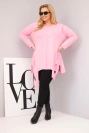 Moteriška medvilninė bluzonė Plus Size su asimetrišku apačia ir išpjovomis šviesiai rožinė