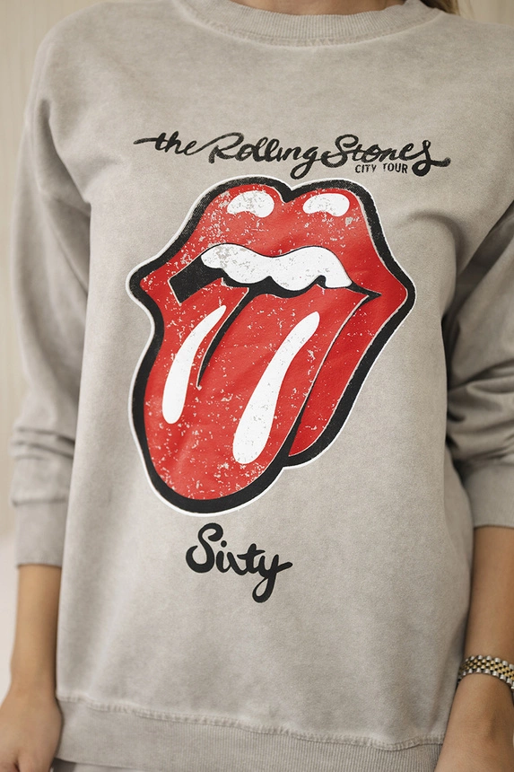 Cotton set wiped with print sweatshirt + pants beige