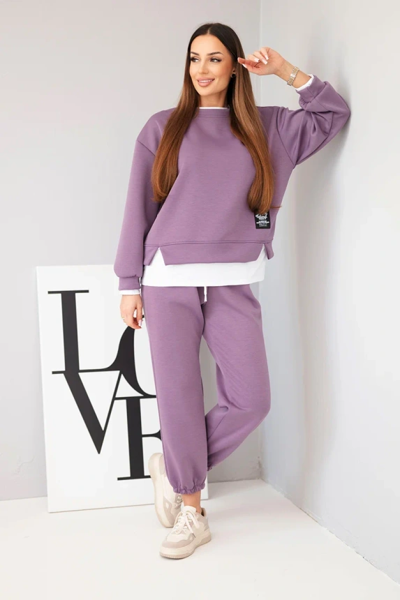 Damen-Set aus butterweichem Material mit lockerer Bluse und Jogginghose lila