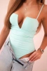 Trägerlose Damen-Bodysuit-Bluse mit Rüschen und V-Ausschnitt Minze
