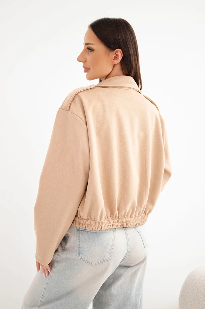 Women's suede viscose jacket with asymmetrical zipper camel