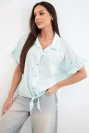 Women's cotton tie-front shirt with floral embroidery mint