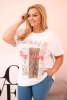 Moteriška Plus Size medvilninė palaidinė su užrašu „Day Dream“ balta + kupranugario spalvos