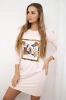 Dress with graphics 3D and decorative pom pom powdered pink