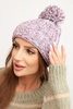 Damenwintermütze mit Pompon aus Wolle K424 lila