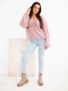 Damenpullover aus 70 % Kid-Mohair mit V-Ausschnitt und lockerem Schnitt rosa pudrig