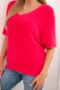 Women's sweater made of soft fluff with a V-neck and short sleeves pink