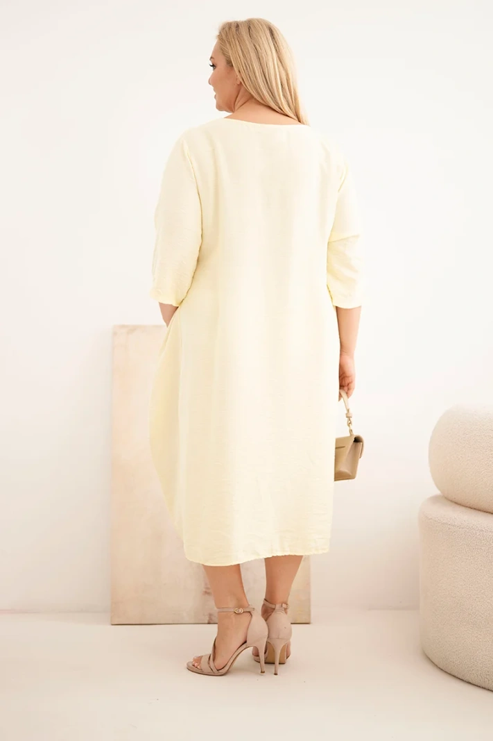 Women's plus-size viscose dress with pockets short sleeve yellow