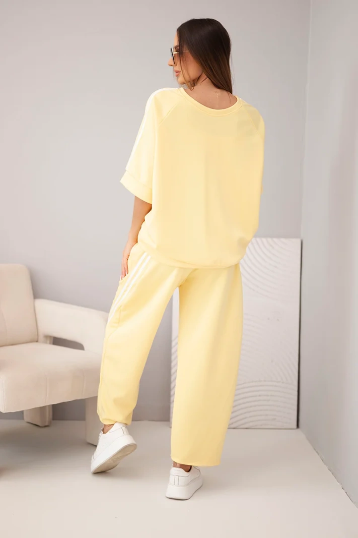 Women’s buttery viscose set sweatshirt and trousers with side stripes yellow
