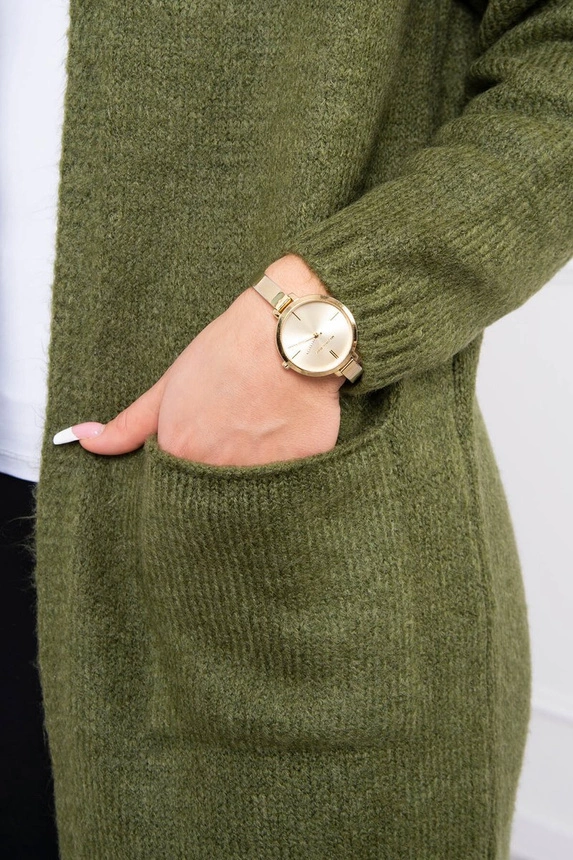 Sweter z kapturem i kieszeniami gładki khaki