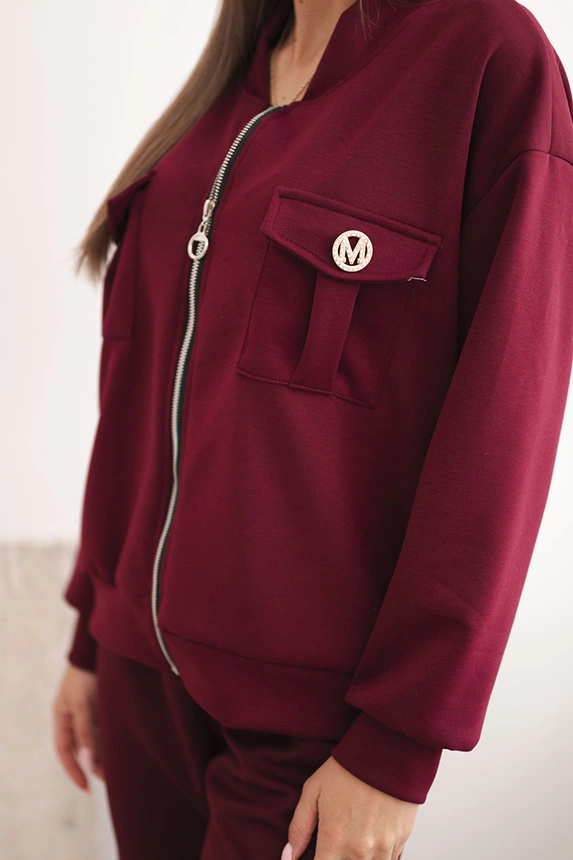 Damen-Set aus Viskose mit offener Jacke und Hose butterfarben pflaumenfarben