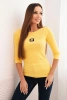 Women's ribbed blouse with 3/4 sleeve and decorative patch yellow