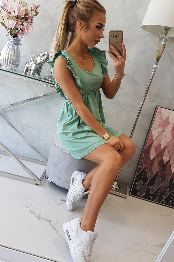 Kleid mit Rüschen an den Seiten dunkel mint