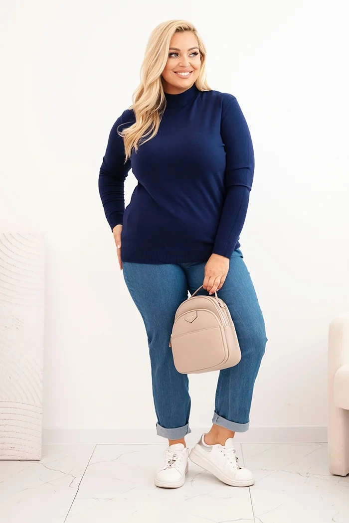 Plus Size women's sweater made of viscose with a turtleneck navy blue