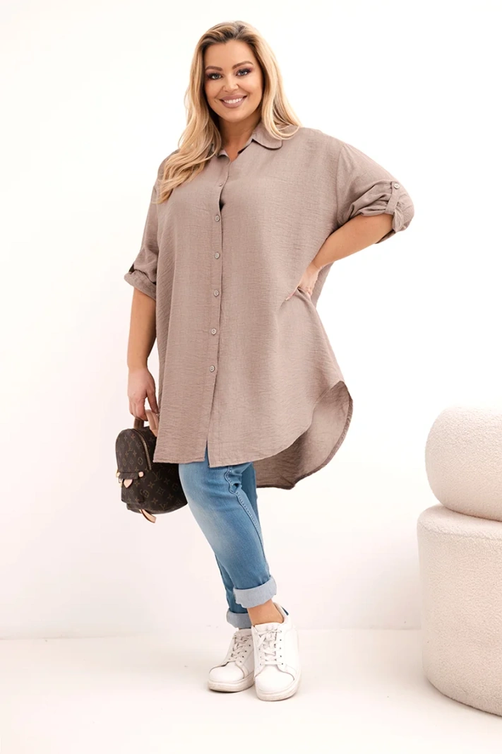 Dámská košile Plus Size z viskózy s delším zadním dílem fango