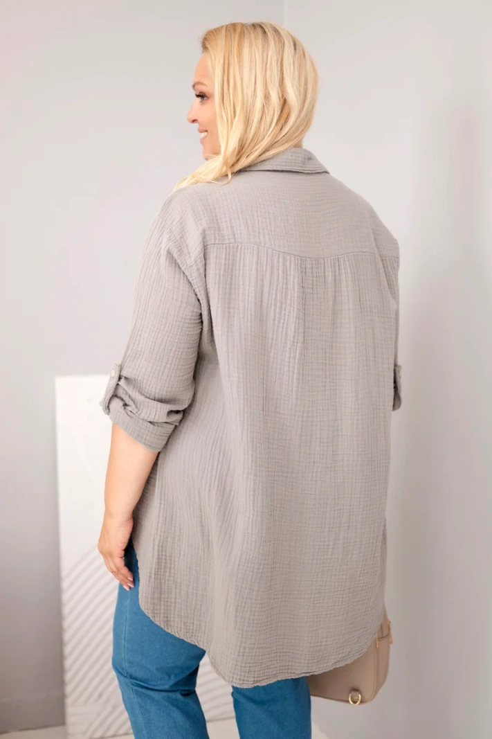 Bavlnená mušelínová košeľa Plus Size fango