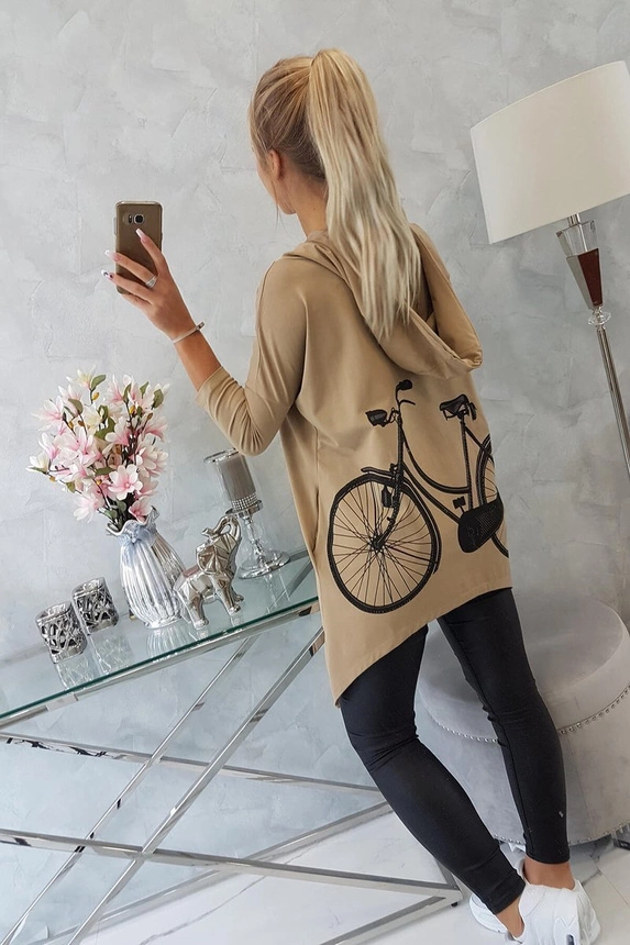 Sweatshirt with a bicycle print camel