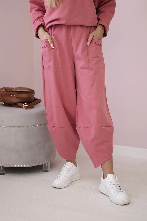 Baumwoll-Sweatshirt-Hosen-Set Himbeere