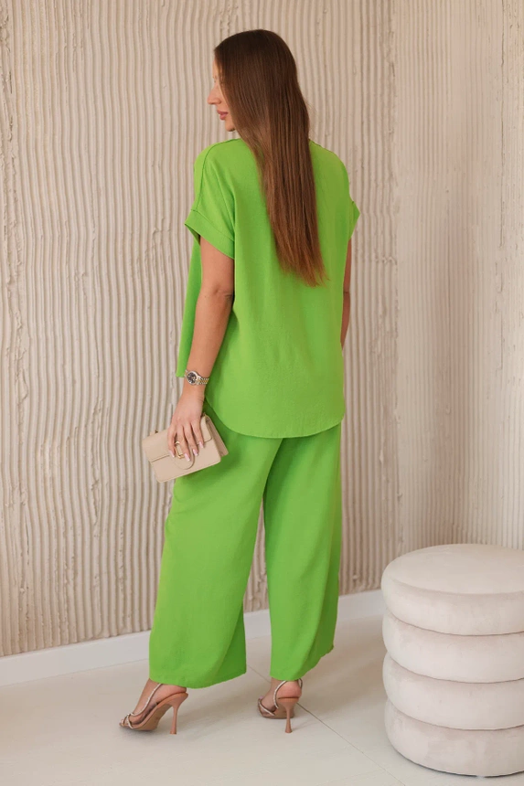 Set with necklace blouse + pants bright green