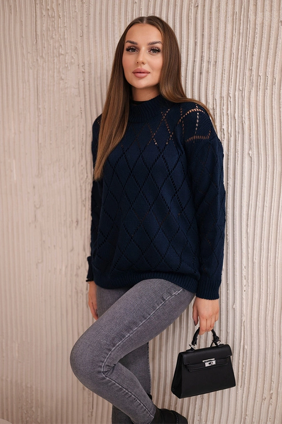 Pullover mit halbem Rollkragen und Rautenmuster navy blau