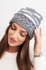 Women's winter hat with wool in a thick knit and stripes K465 gray + white